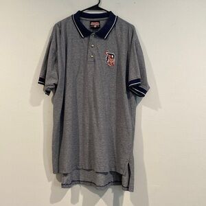 Stitches Blue and White Patterned Short Sleeve Collared Detroit Tigers - Size XL